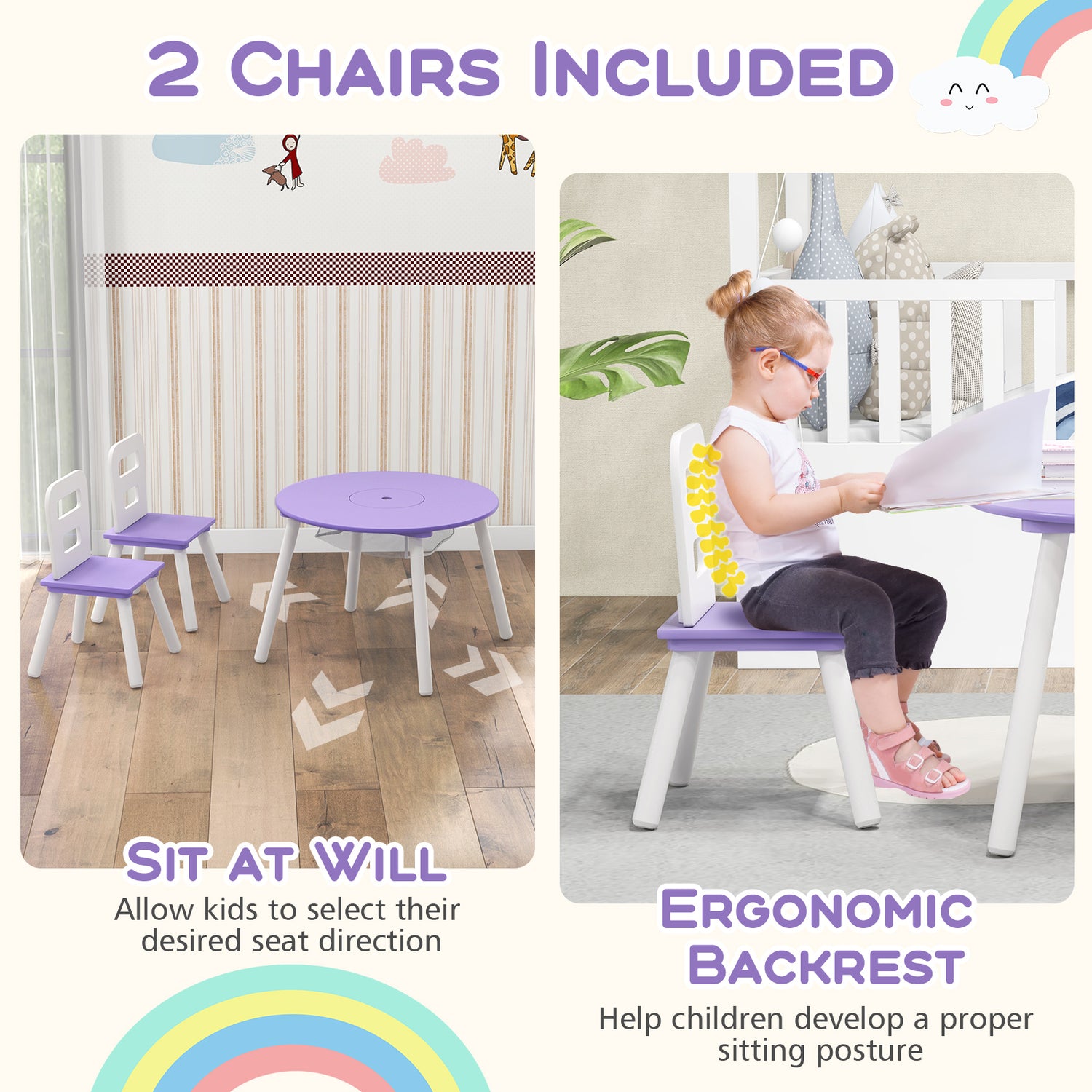 Wood Activity Kids Table and Chair Set with Center Mesh Storage