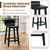 Wood Bar Stools Set of 2 with Solid Back and Seat