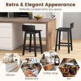 Wood Bar Stools Set of 2 with Solid Back and Seat