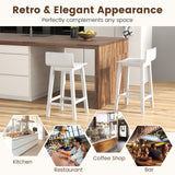 Wood Bar Stools Set of 2 with Solid Back and Seat