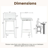 Wood Bar Stools Set of 2 with Solid Back and Seat