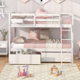 Twin Over Twin Bunk Bed Wood Bed Frame with 2 Storage Drawers and Ladder