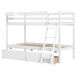 Twin Over Twin Bunk Bed Wood Bed Frame with 2 Storage Drawers and Ladder