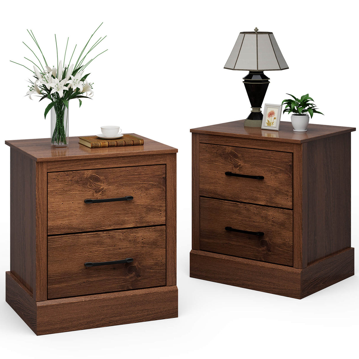 Wood Compact Floor Nightstand with Storage Drawers