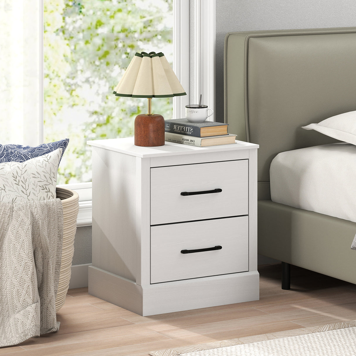 Wood Compact Floor Nightstand with Storage Drawers