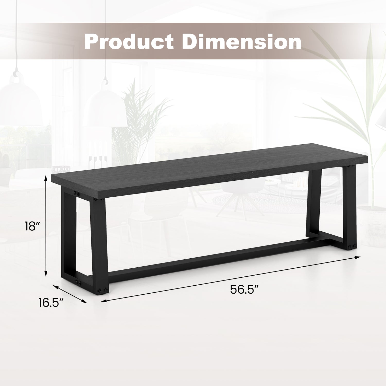 Wood Dining Bench with Metal Frame and Adjustable Footpads
