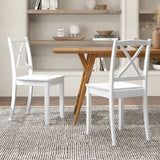 Wood Dining Chair Set of 2 with Rubber Wood Legs and Curved Backrest-White