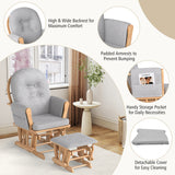 Wood Glider and Ottoman Set with Padded Armrests and Detachable Cushion