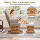 Wood Glider and Ottoman Set with Padded Armrests and Detachable Cushion
