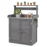 Wood Plant Workstation with Stainless Steel Tabletop and Removable Shelves