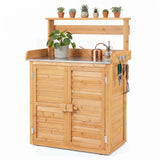 Wood Plant Workstation with Stainless Steel Tabletop and Removable Shelves
