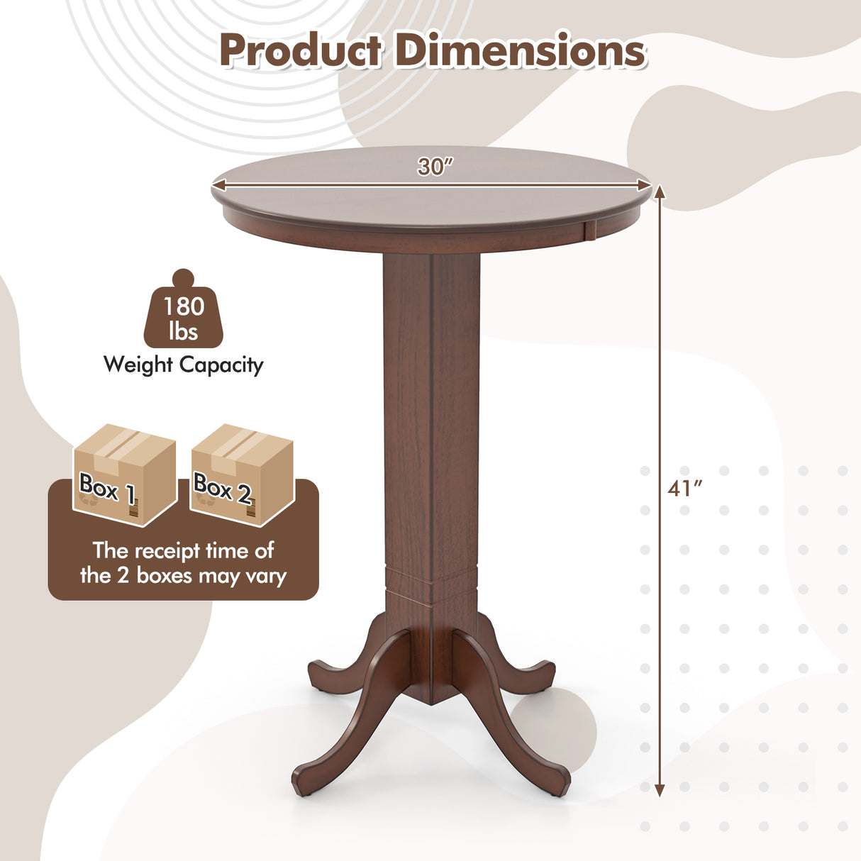 Wood Pub Round Dining Table with Pedestal Base