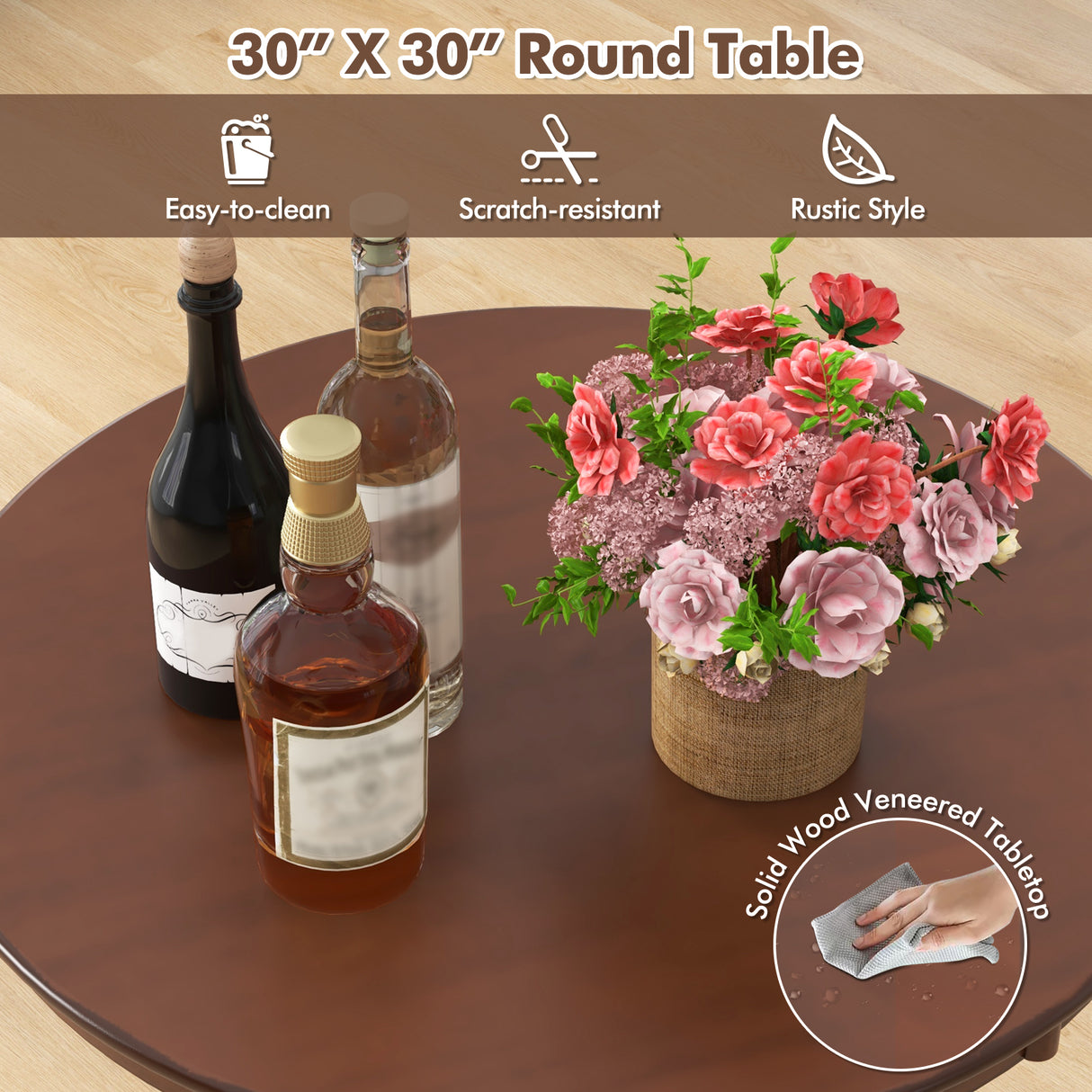 Wood Pub Round Dining Table with Pedestal Base