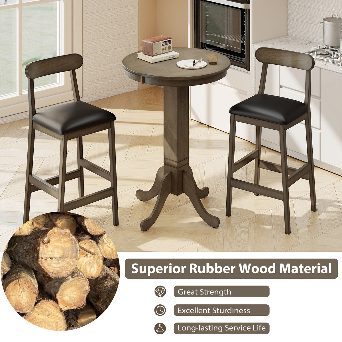 Wood Pub Round Dining Table with Pedestal Base