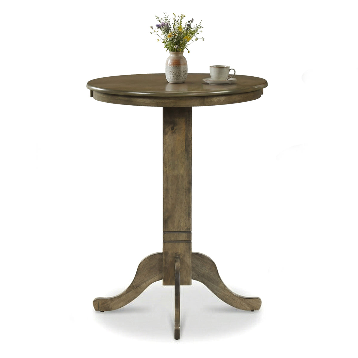 Wood Pub Round Dining Table with Pedestal Base