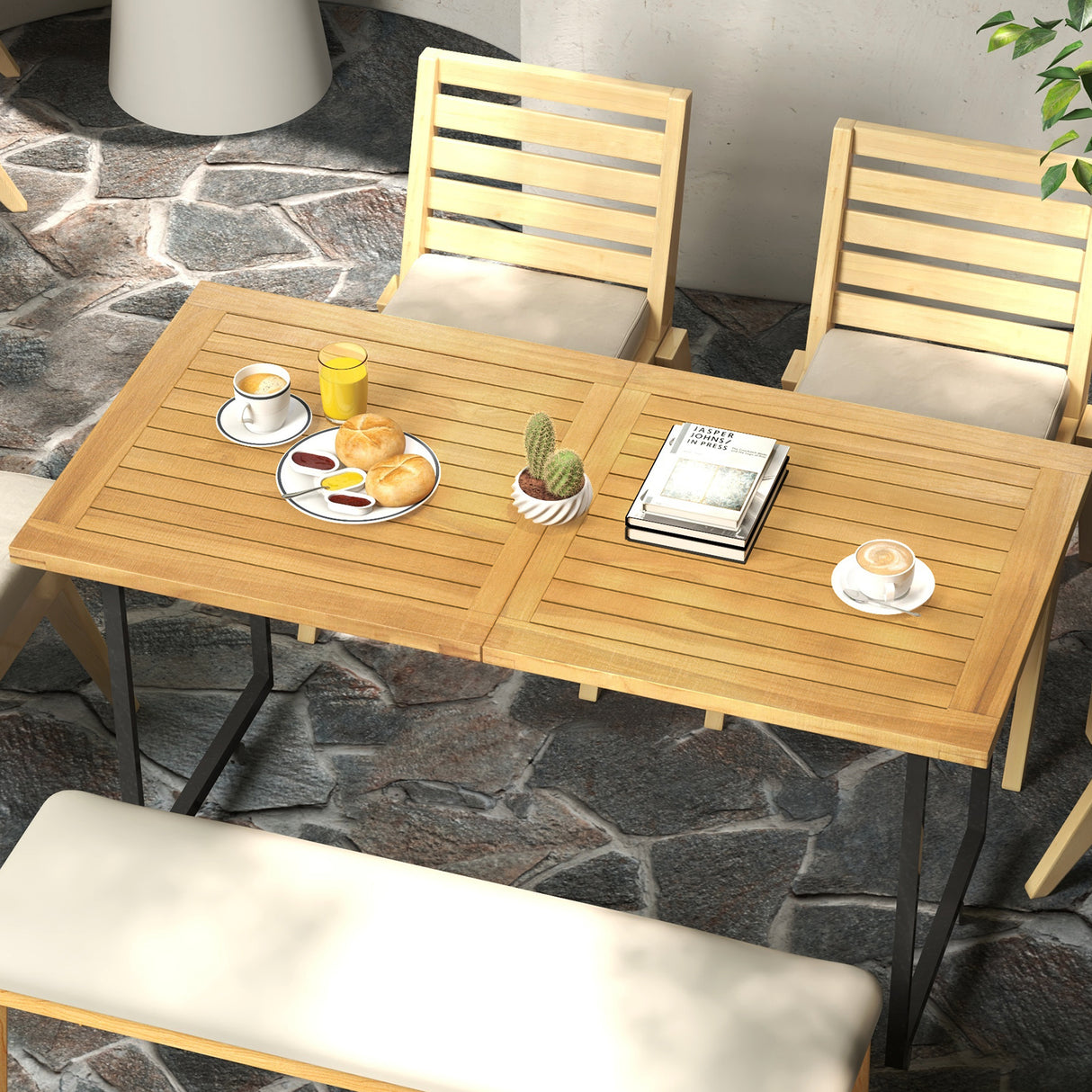 Indoor Outdoor Teak Wood Slatted Tabletop Panel Board Split in 2 Square