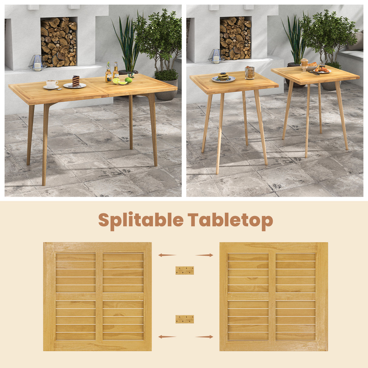 Indoor Outdoor Teak Wood Slatted Tabletop Panel Board Split in 2 Square