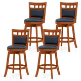 Wood Swivel Bar Stools Set of 4 with Faux Leather Upholstered Seat and Back-24"