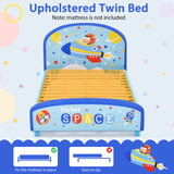 Wood Upholstered Twin Bed Platform with Slat Support