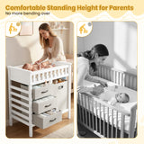 Wooden Baby Changing Table Diaper Changing Station with 3 Fabric Storage Drawers