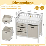 Wooden Baby Changing Table Diaper Changing Station with 3 Fabric Storage Drawers