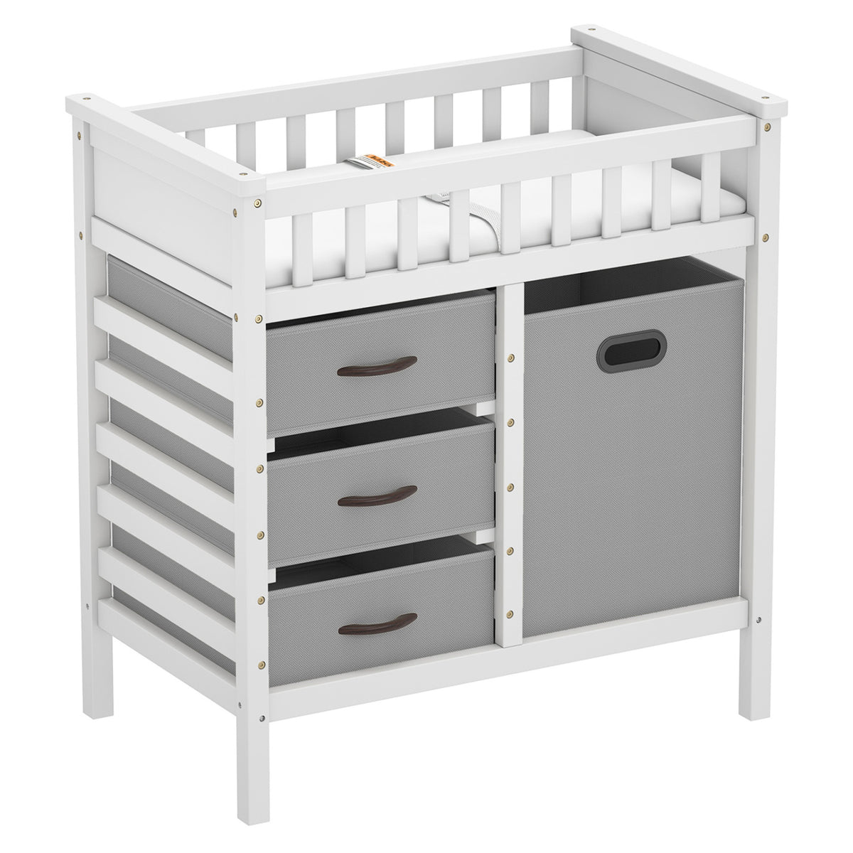 Wooden Baby Changing Table Diaper Changing Station with 3 Fabric Storage Drawers