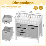 Wooden Baby Changing Table Diaper Changing Station with 3 Fabric Storage Drawers