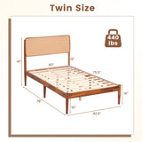 Wooden Boho Rattan Brown Bed Frame with Wooden Slat Support