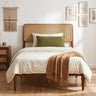 Wooden Boho Rattan Brown Bed Frame with Wooden Slat Support