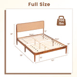 Wooden Boho Rattan Brown Bed Frame with Wooden Slat Support