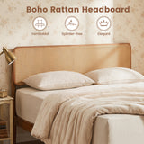 Wooden Boho Rattan Brown Bed Frame with Wooden Slat Support