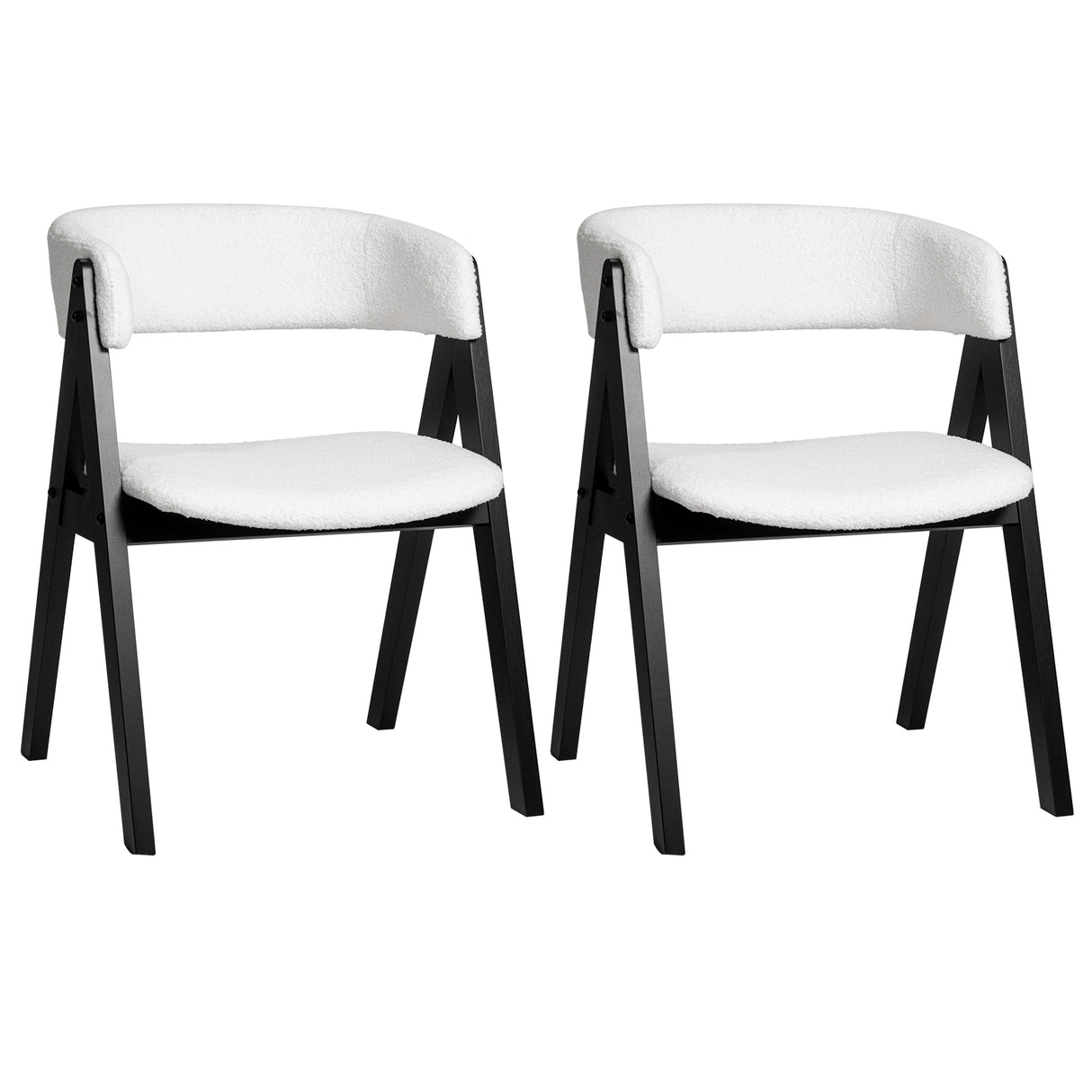 Wooden Dining Chair Set of 2 Mid-Century Modern Sherpa Upholstered Kitchen Dining Room Chairs