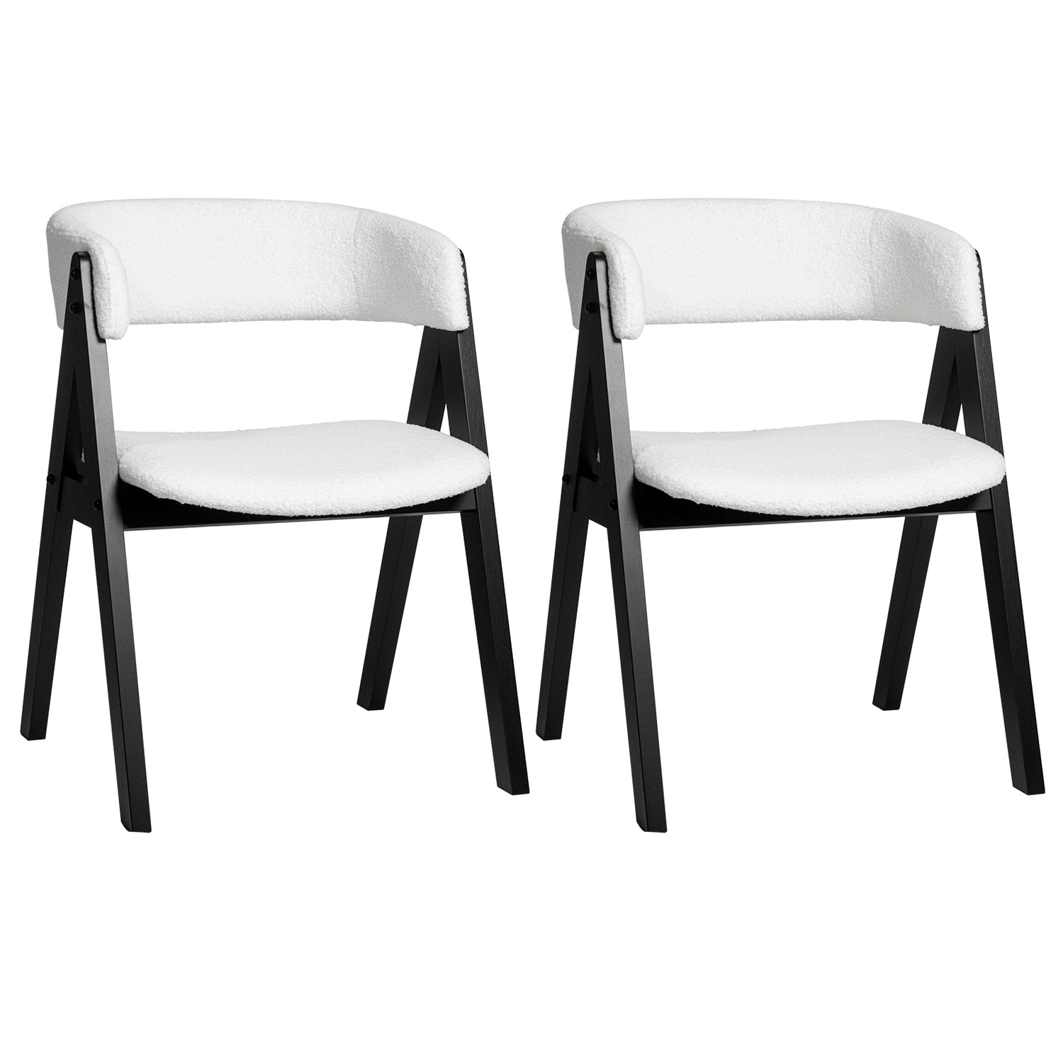 Wooden Dining Chair Set of 2 Mid-Century Modern Sherpa Upholstered Kitchen Dining Room Chairs
