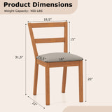 Wooden Dining Chair Set of 2 Farmhouse Kitchen Chair with Upholstered Seat-Brown