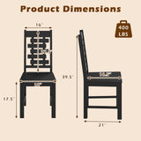 Wooden Dining Chair Set of 2 Solid Rubber Wood Kitchen Chairs