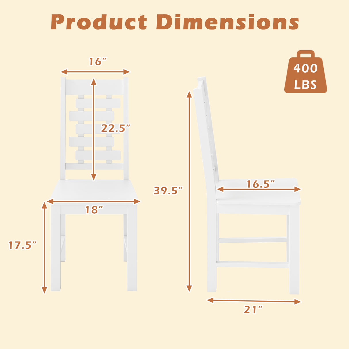 Wooden Dining Chair Set of 2 Solid Rubber Wood Kitchen Chairs