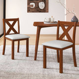 Wooden Dining Chair Set of 2 with Padded Seat and Curved Back-Beige