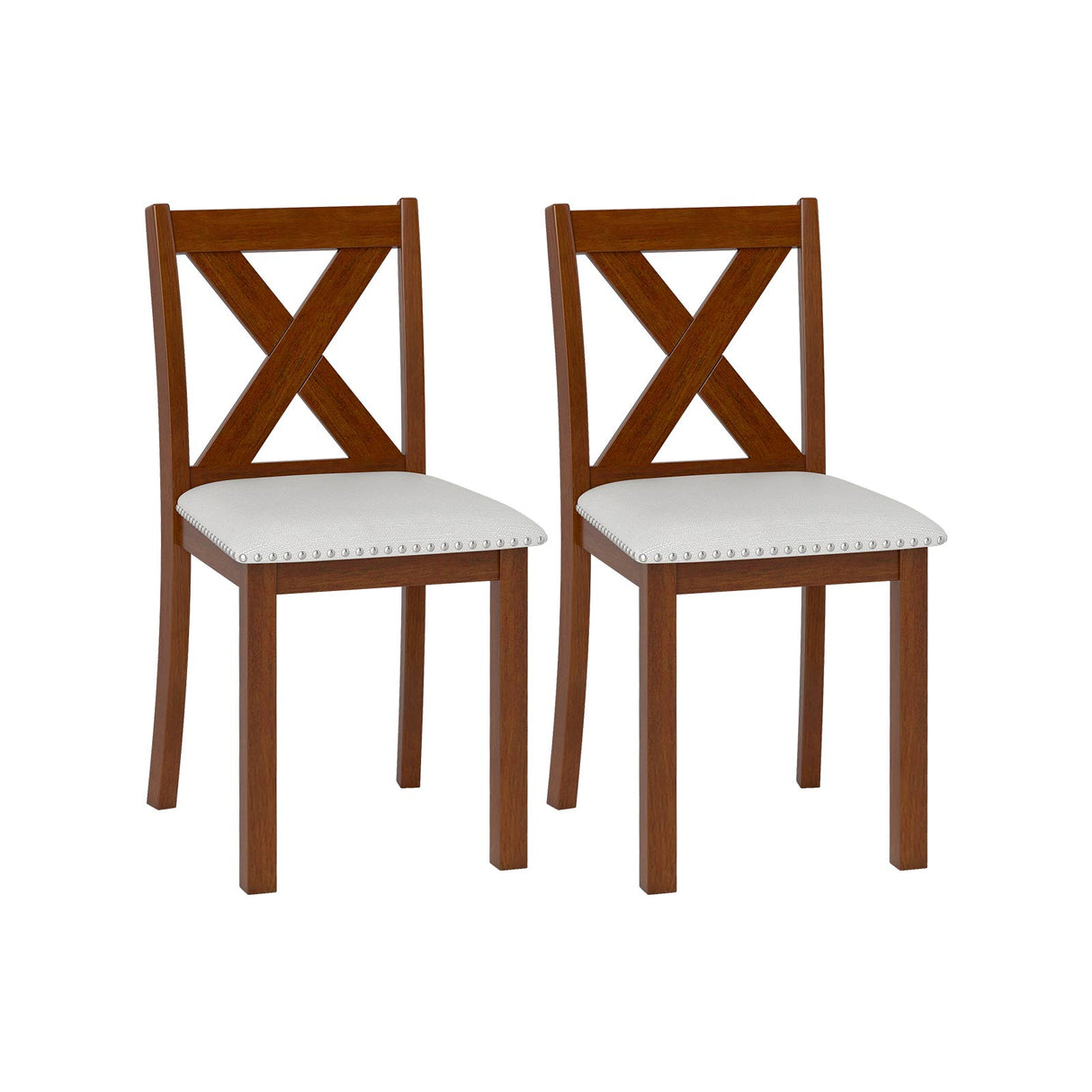 Wooden Dining Chair Set of 2 with Padded Seat and Curved Back-Beige