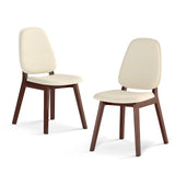 Wooden Dining Chair Set of 2 Mid-Century Modern Upholstered Side Armless Chair-Brown