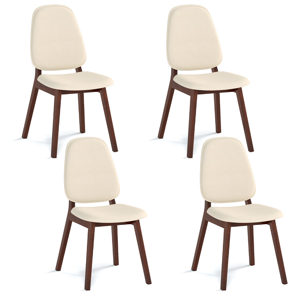Wooden Dining Chair Set of 4 Mid-Century Modern Upholstered Side Armless Chair-Brown
