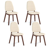 Wooden Dining Chair Set of 4 Mid-Century Modern Upholstered Side Armless Chair-Brown