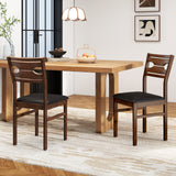 Wooden Dining Chair Set of 2 with PU Leather Padded Seat and Rubber Wood Frame-Walnut