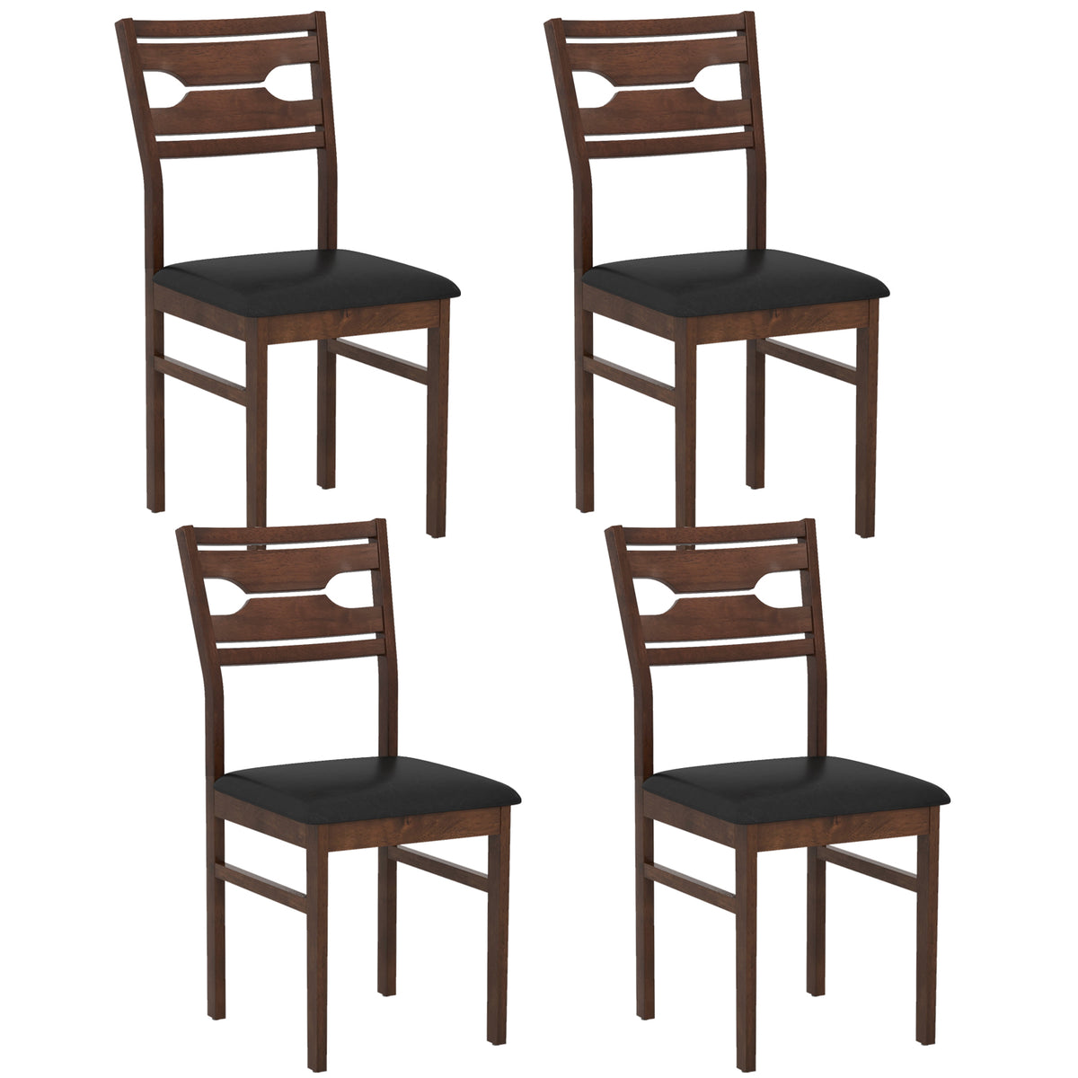 Wooden Dining Chair Set of 2 with PU Leather Padded Seat and Rubber Wood Frame-Walnut