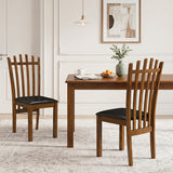 Wooden Dining Chair Set of 2 with Spindle Back & PU Leather Seat-Black