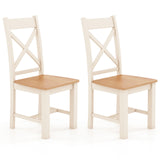 Wooden Dining Chairs Set of 2 with High Back and Rubber Wood Frame-Natural