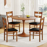 Wooden Dining Chairs Set of 4 Armless Kitchen Chairs with Hollowed Backrest
