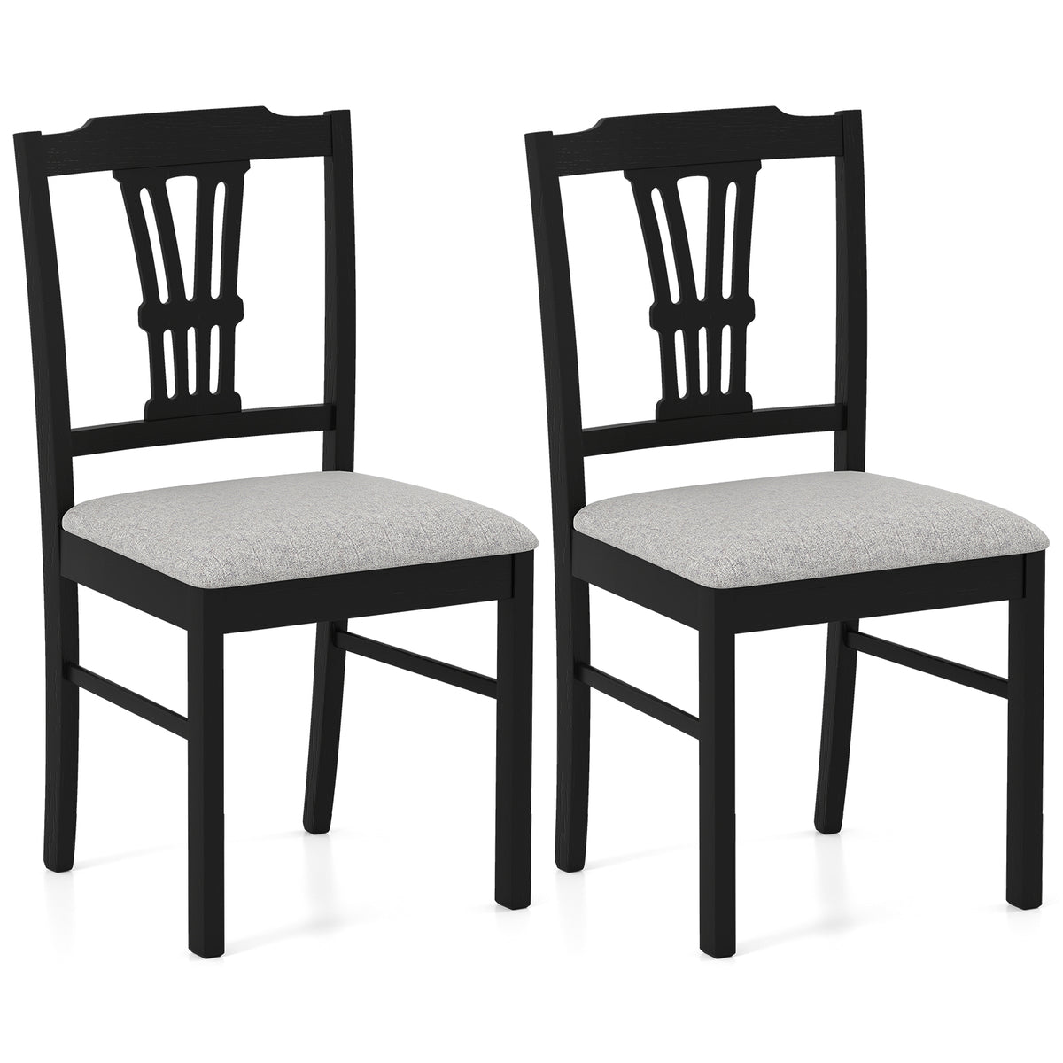 Wooden Dining Chairs Set of 2 Upholstered Kitchen Chairs with Solid Rubber Wood Frame