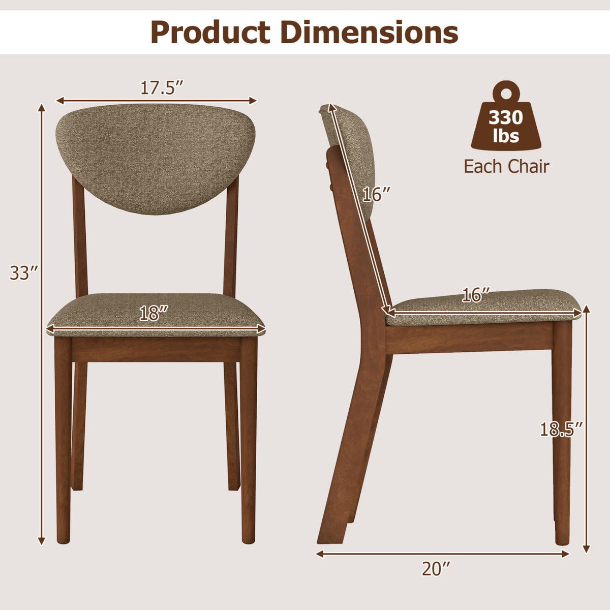 Wooden Dining Chairs Set of 4 with Padded Seat Back for Dining Room
