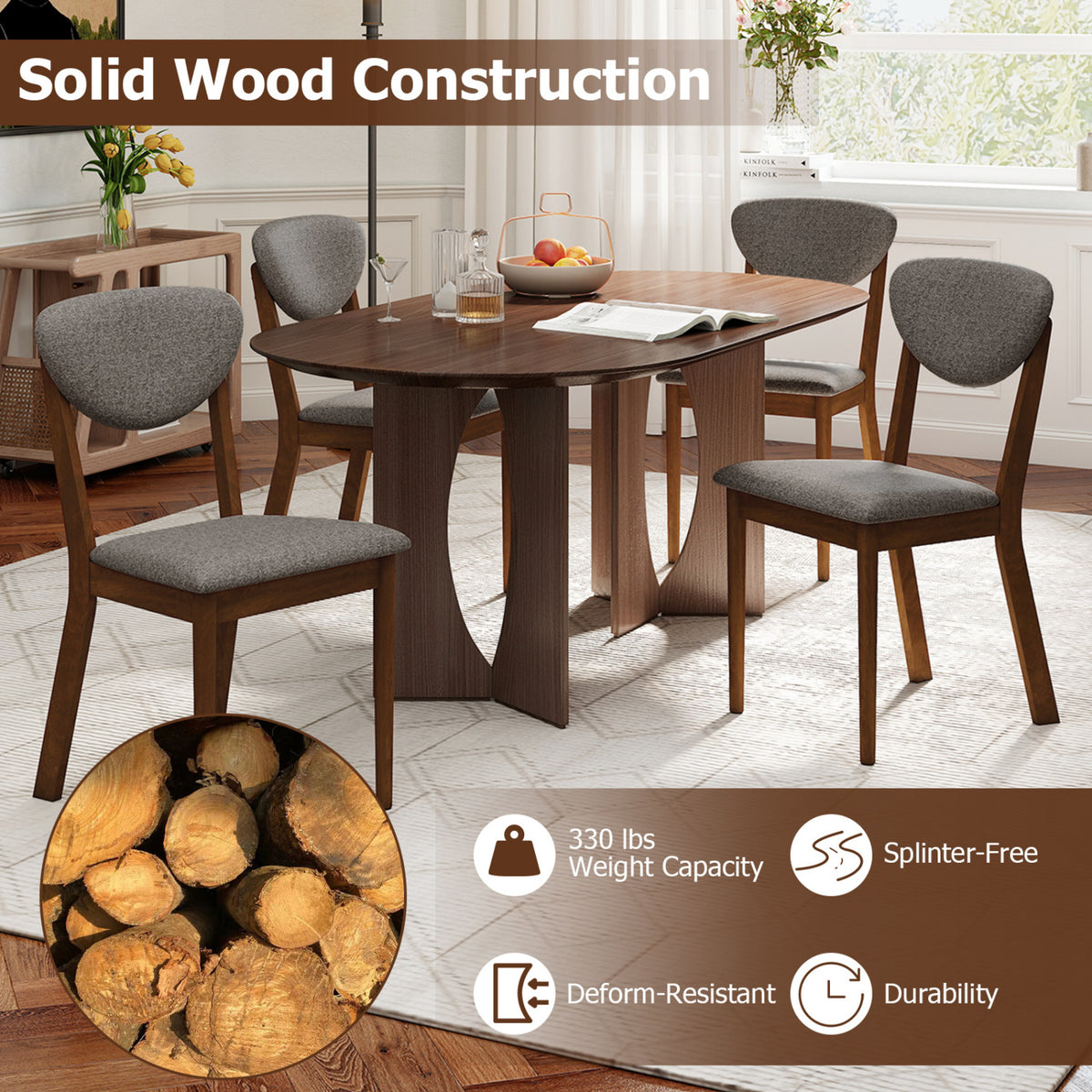 Wooden Dining Chairs Set of 4 with Padded Seat Back for Dining Room