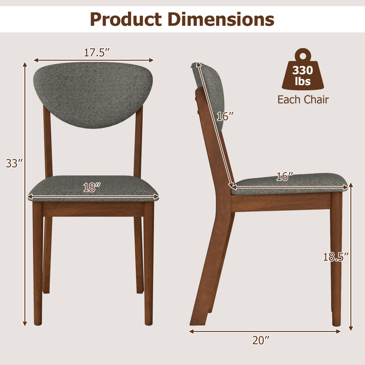 Wooden Dining Chairs Set of 4 with Padded Seat Back for Dining Room